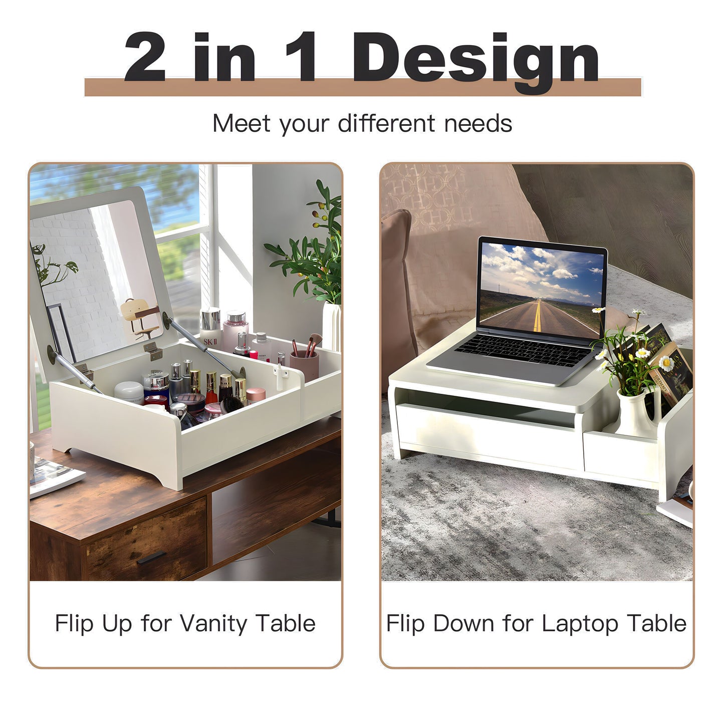 Beauty & Business Vanity Mirror and Laptop Desk